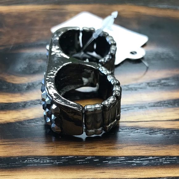 [NWT] Hematite-Tone Fashion Stretch Double Ring - Picture 2 of 5